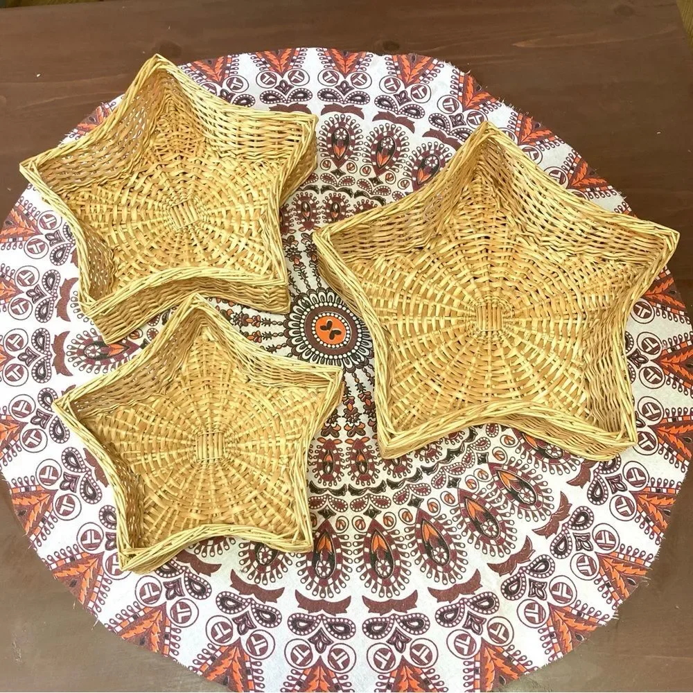 WILLIAMS SONOMA Star Shaped Woven Stacking Baskets Bohemian Boho Set of 3